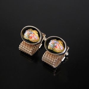 Vtg Wrap Around Jeweled Iridescent Stone Cufflinks